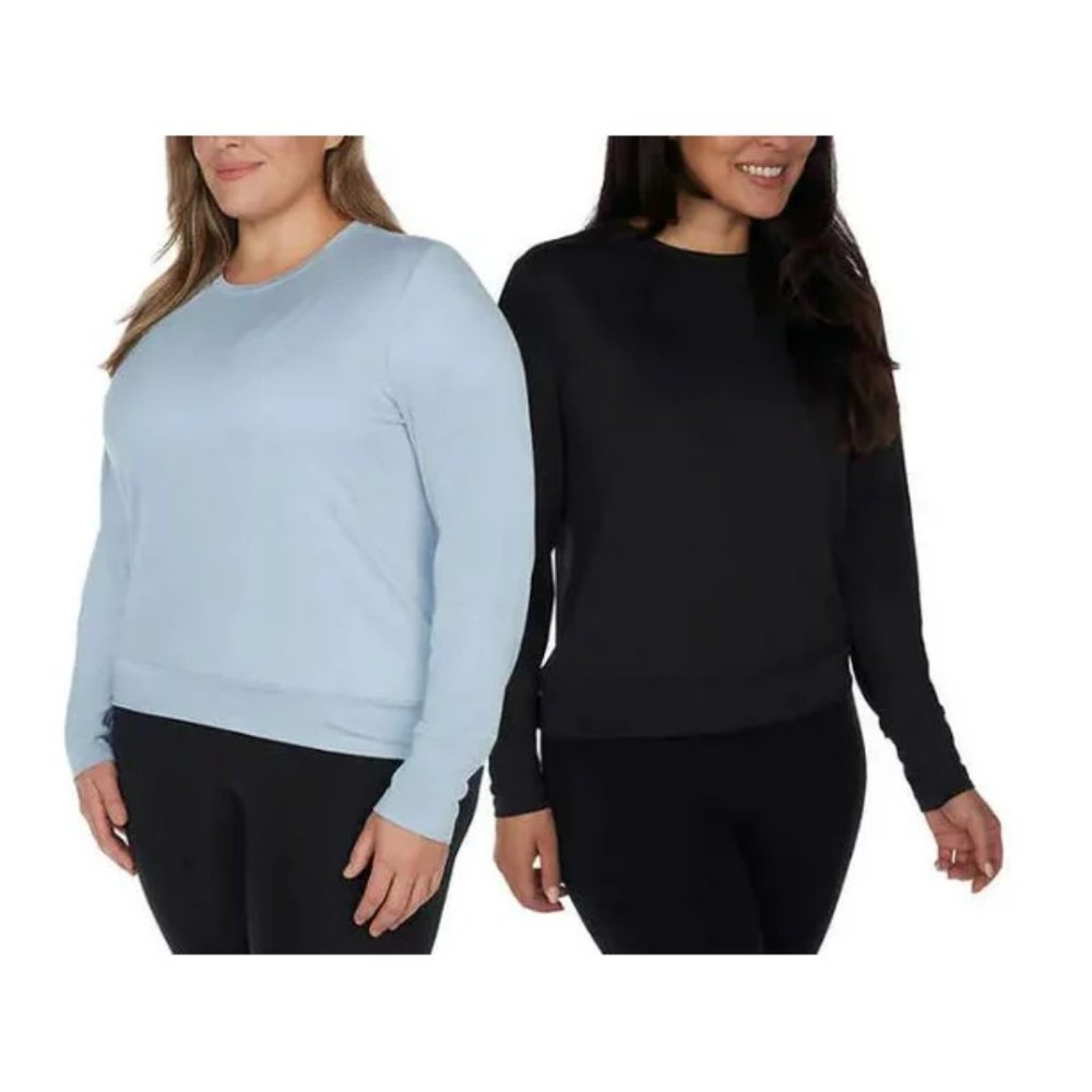 NWT Lukka Lux Women's 2 Pack Long Sleeve T-Shirt Blue/Black Size L $40 H397